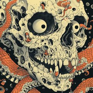 surreal  album  cover  skull  octopus  creatures  Risograph  Symbolist  screenprinting  Todd White 1079140