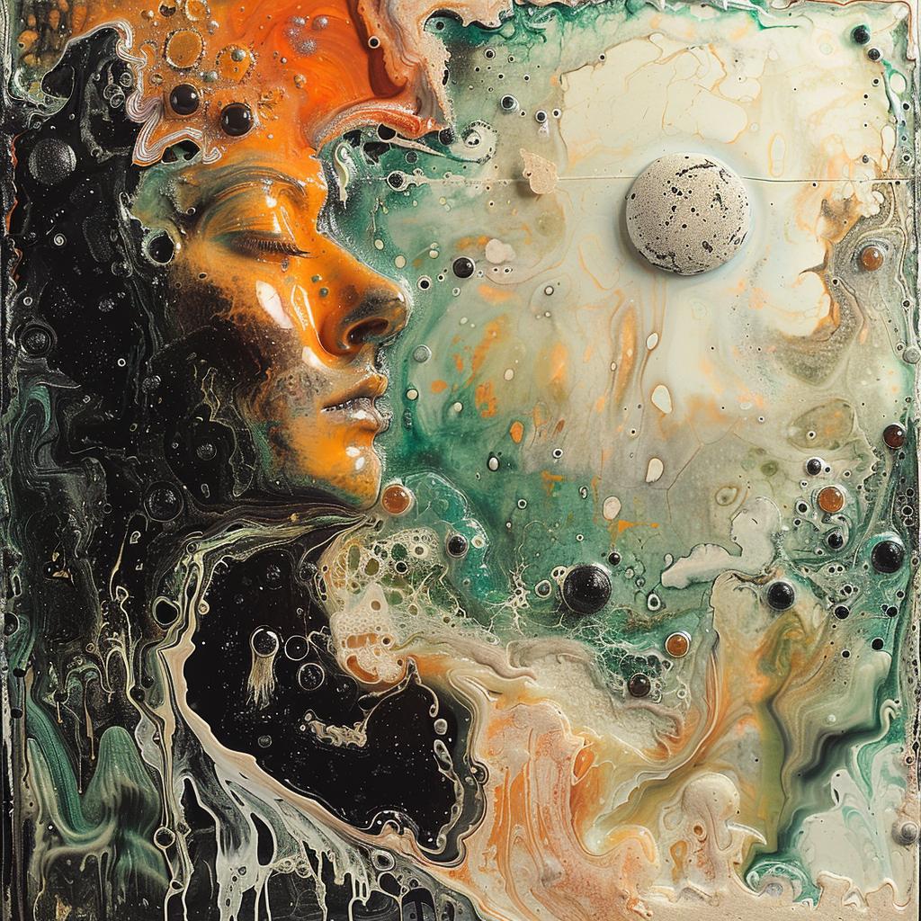 surreal  album  cover  hyper-realistic  screenprinting  George  Biddle  encaustic  woman  moon 959903
