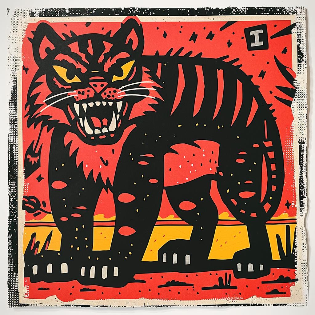 Tiger  Collage  Streetwise  Abstract  Expressionism  Red  Black  Vintage  Culture  Minimalism 950016