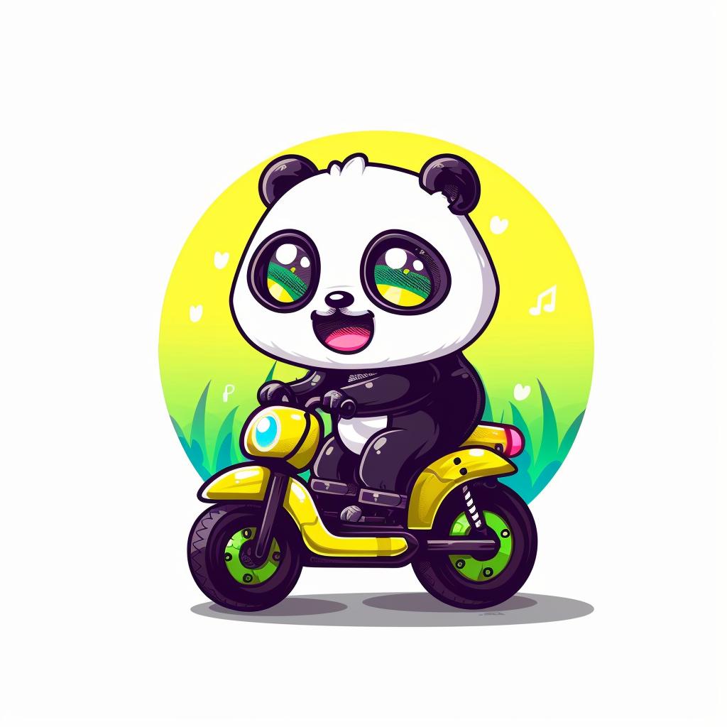 panda  scooter  cartoon  happy  minimal  blue  yellow  fun  playful  vehicle 955376