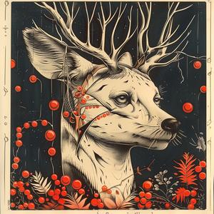 deer  berries  red  head  chromolithography  nature  wildlife  art  colorful  illustration 1047993