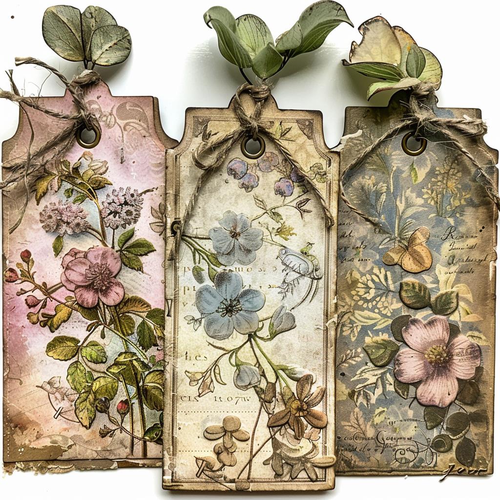 vintage  junk  journal  tag  spring  muted  detailed  paper  flowers  leaves 1016397