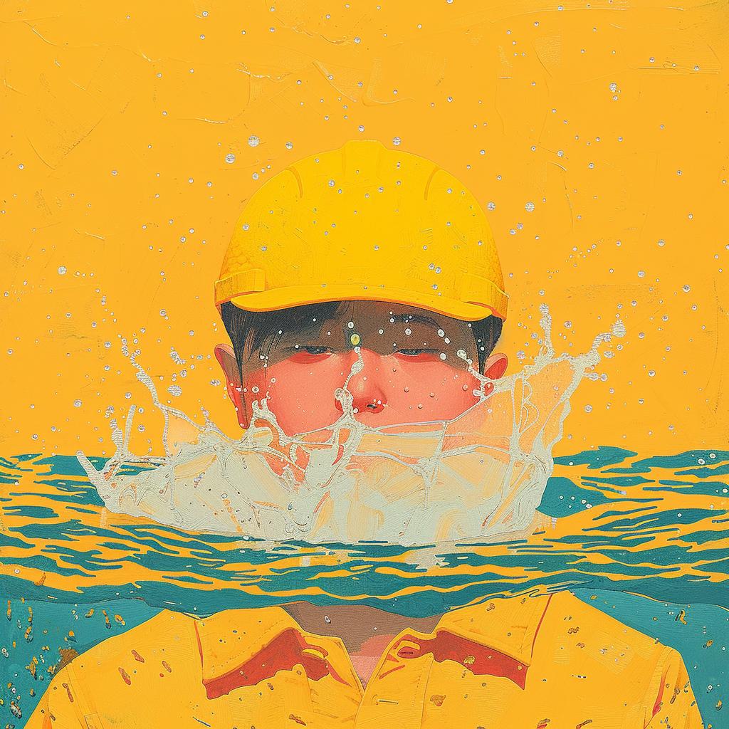 surreal  album  cover  painting  man  yellow  hat  splashing  water  creative 1016530