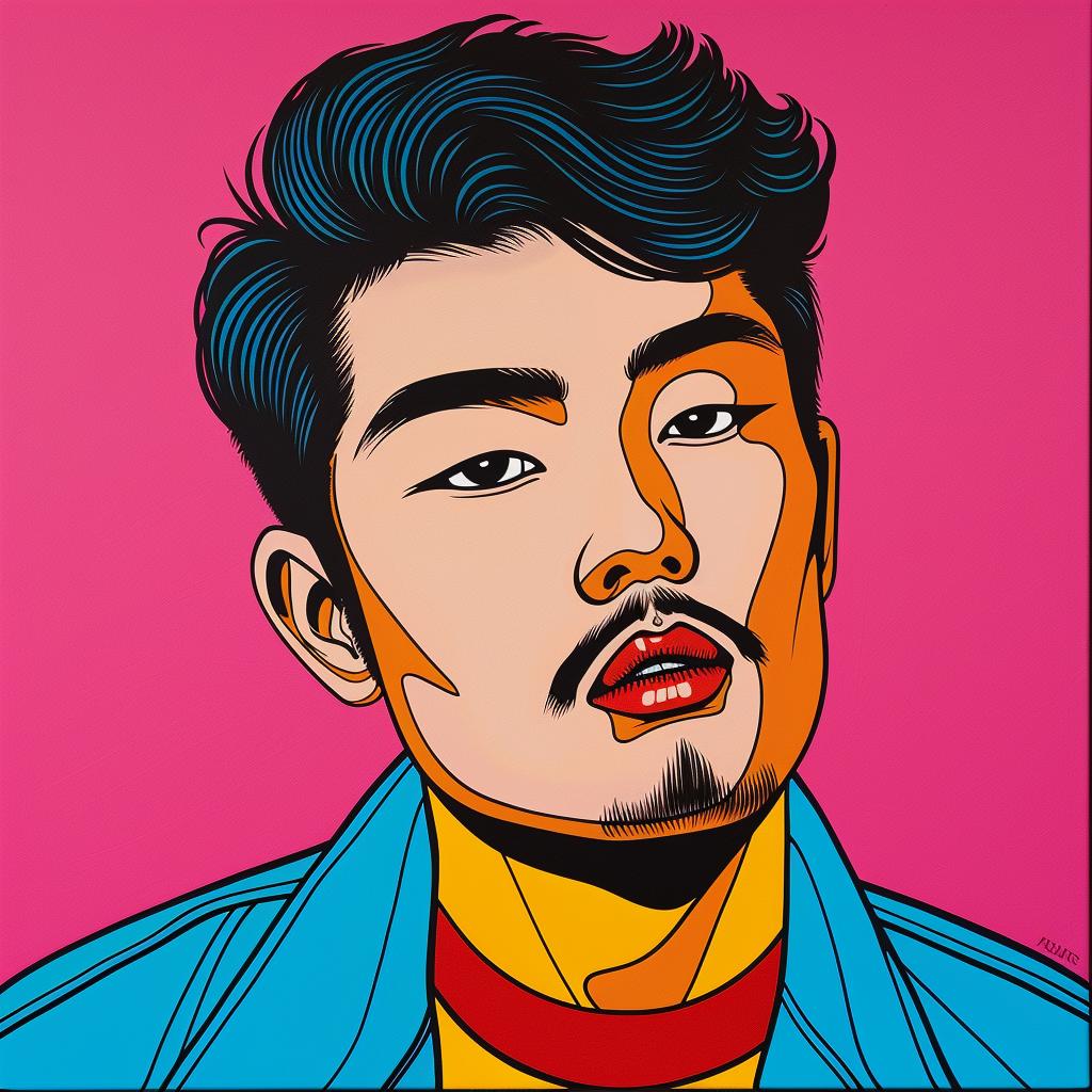 man  painting  asian-american  mustache  portrait  casual  colorful  expression  modern  stylized 1023768