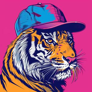 tiger  baseball  cap  pink  background  poster  art  comic  outline  style 1039524