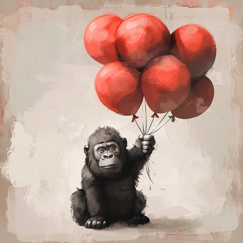 gorilla  balloons  kawaii  cute  red  floating  adorable  whimsical  playful  cheerful 923622