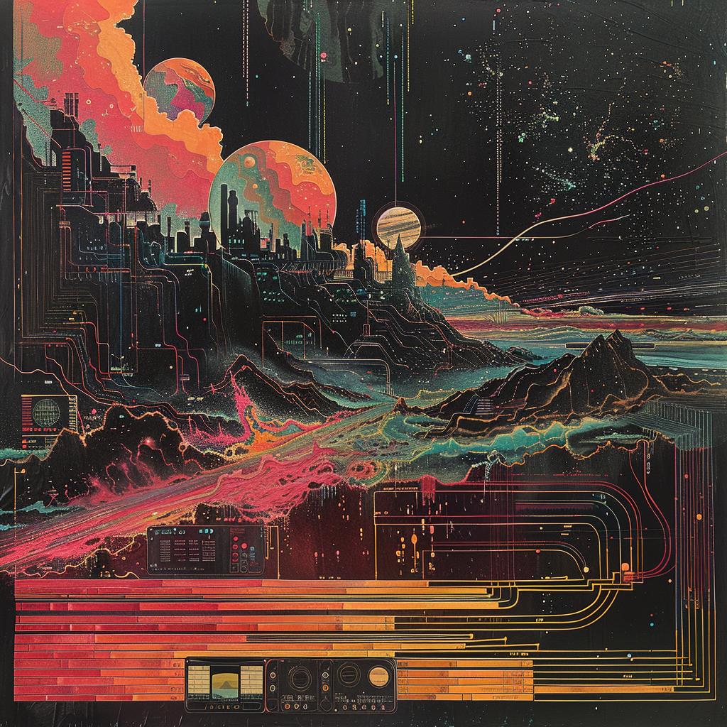 sci-fi  vintage  gouache  album  detailed  black  composition  art  title  city 922379