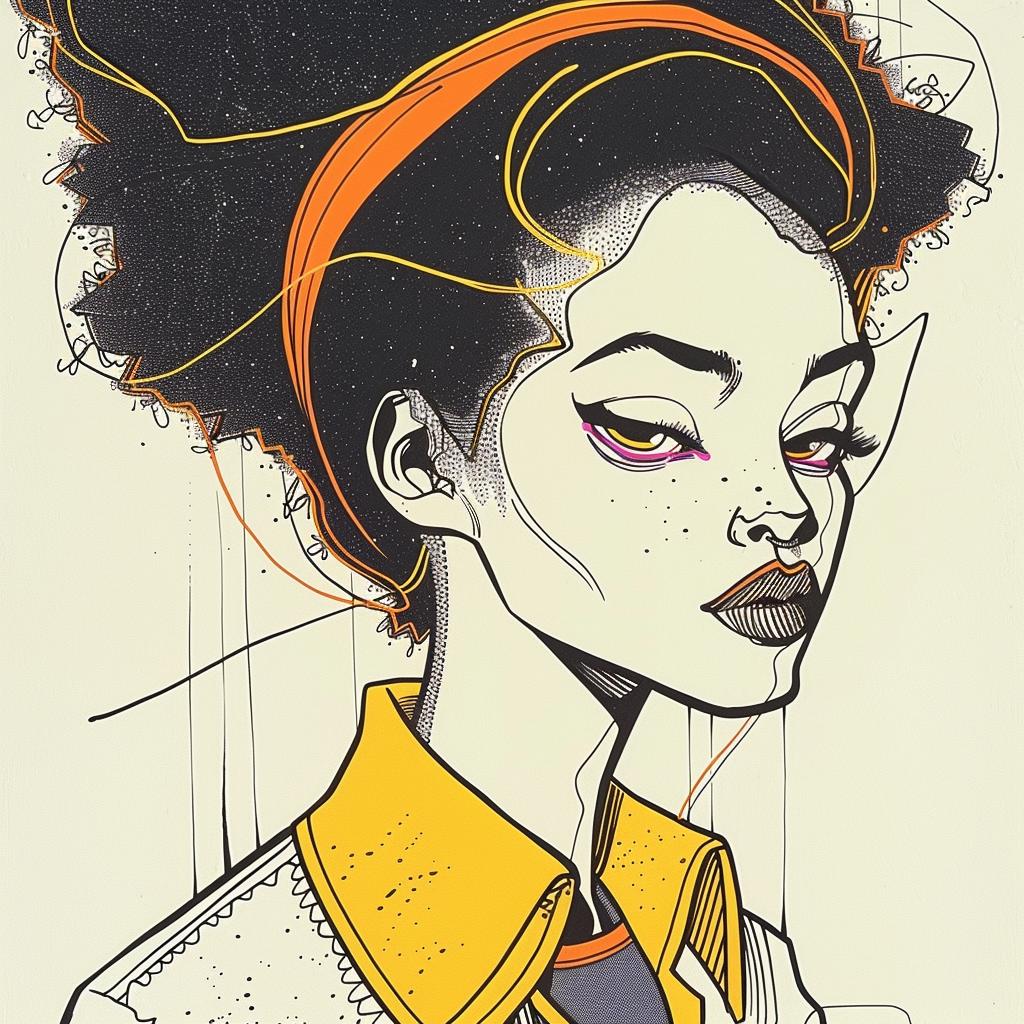 Pop  Art  model  afro  drawing  Norman  Rockwell  style  white  background 938407