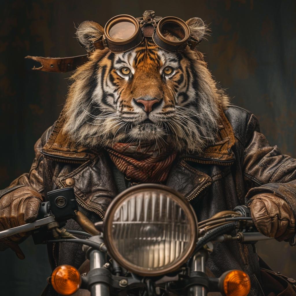 tiger  motorcycle  leather  style  realism  goggles  gold  glamorous  pin-ups  steampunk 919973