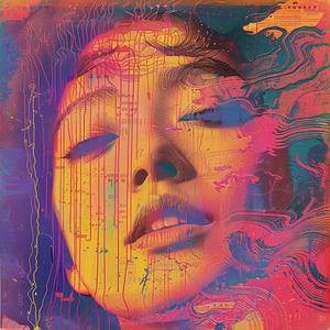 surreal  album  cover  Risograph  symbolist  hyper-realistic  screenprinting  colorful  face  background 1079568