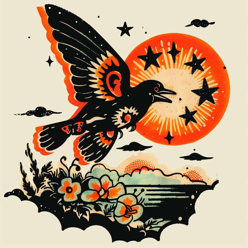 vintage  illustration  tattoo  bird  sun  surreal  logo  art  flash  design 927747