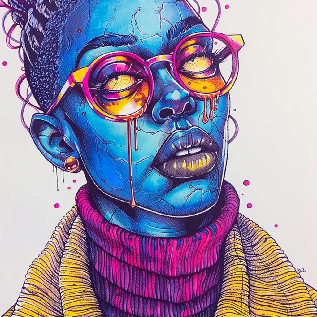 رسم فن البوب، امرأة، مكياج أزرق، نظارات، عمل فني، رسم توضيحي أمريكي أفريقي ملون، 939243