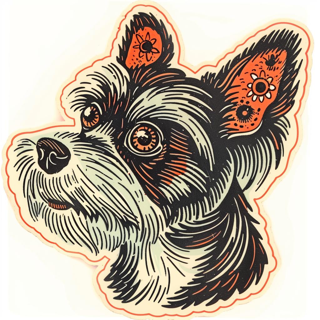 ملصق كلب يوركشاير تيرير، عيون برتقالية، خلفية بيضاء، حيوان أليف رقم 942759