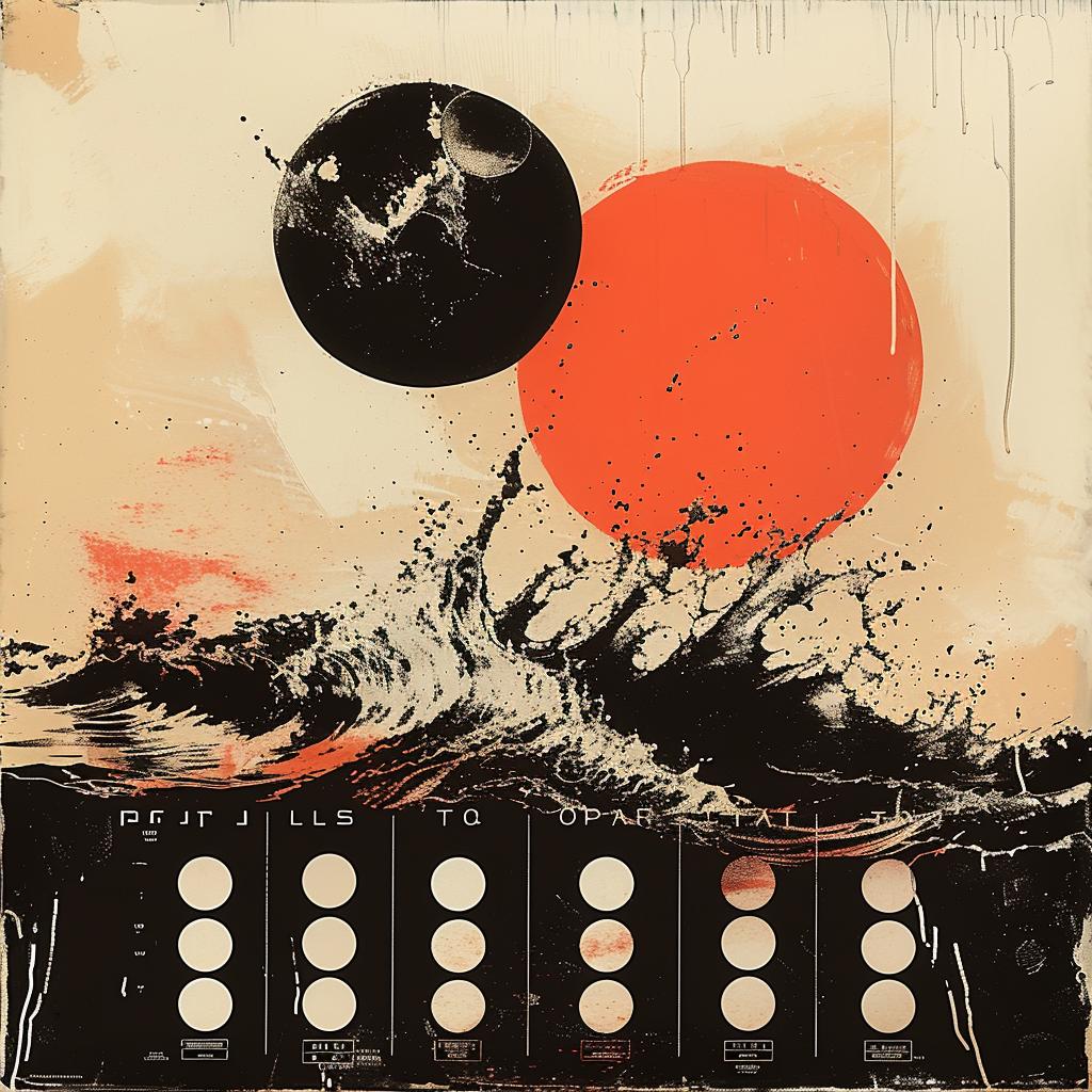 1980s  album  cover  palette  knife  imperfect  red  sun  wave  paint 963411