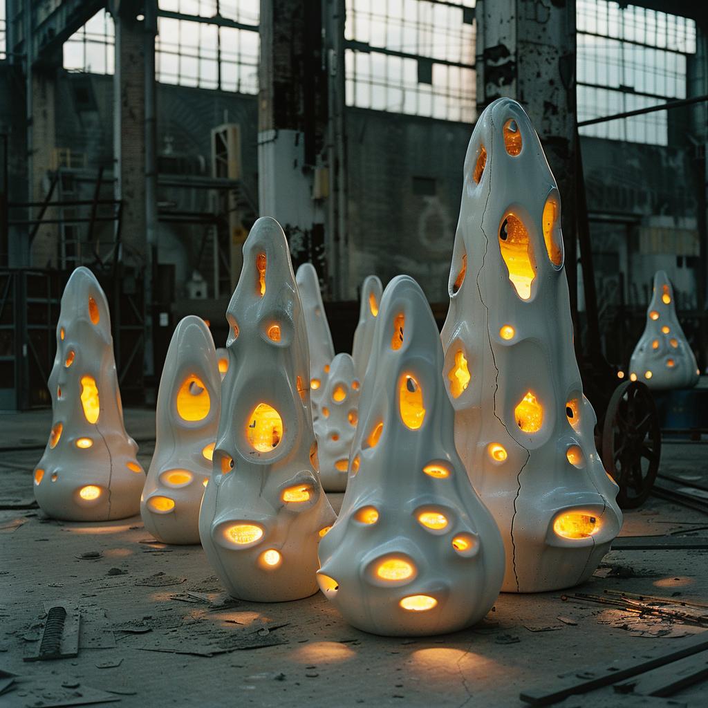 ceramic  industrial  futuristic  white  gold  sculptures  light  steel  modern  photo 965076