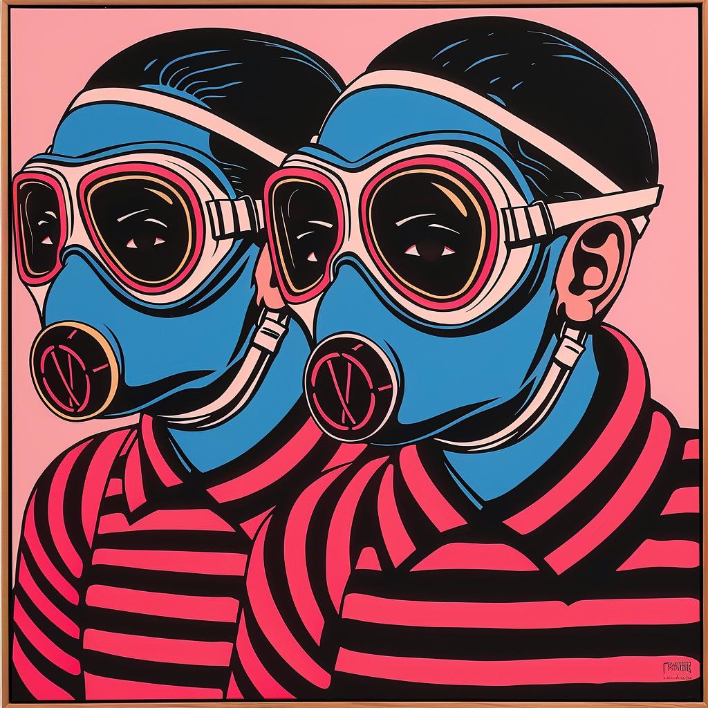gasmasks  men  symmetrical  bold  lines  artnouveau  pink  blue  stylized  dark 1022842