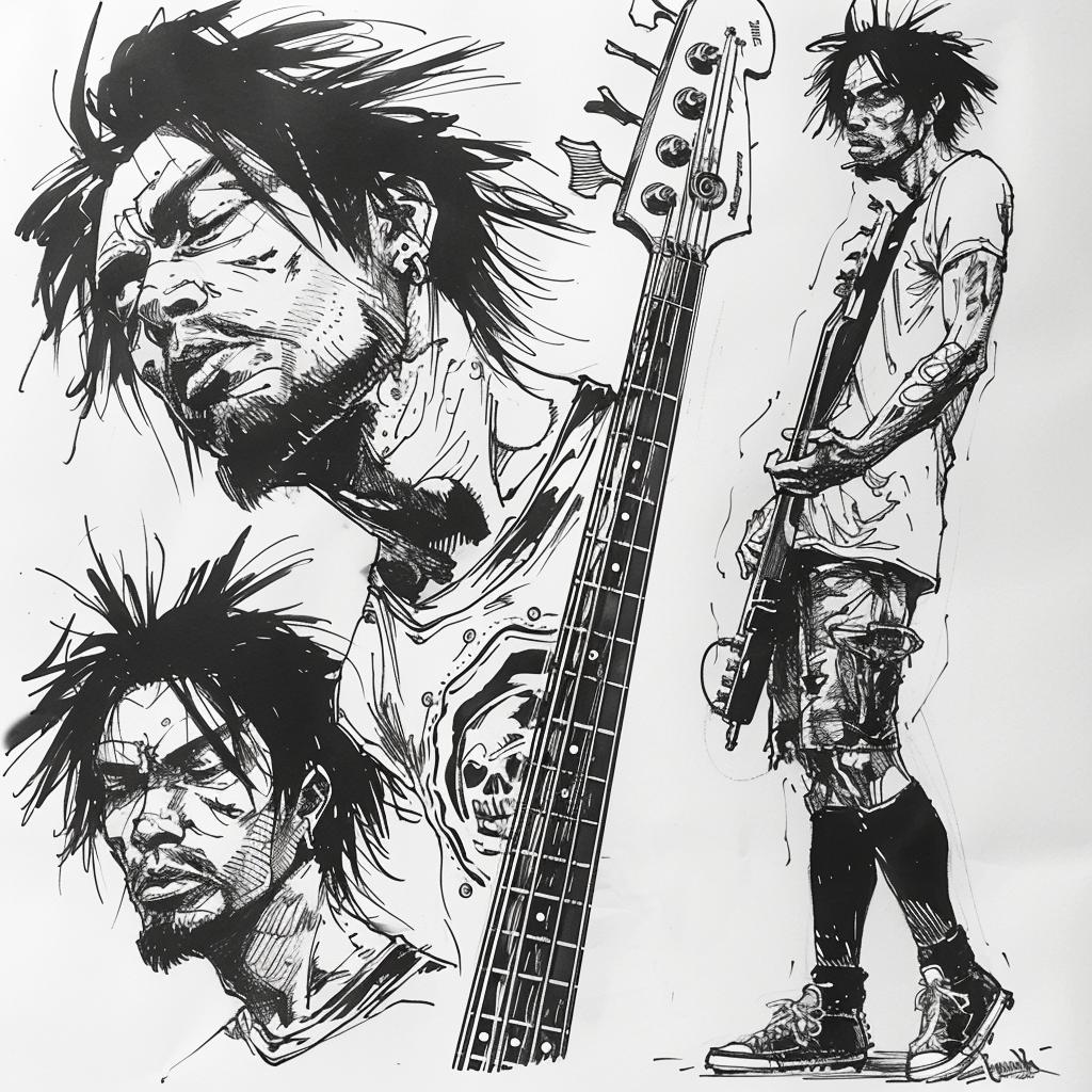 guitar  musician  drawing  dreads  black-and-white  art  punk  style  graphic  rock 927558