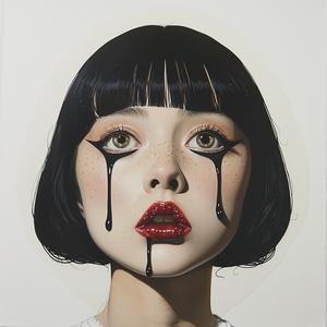PopArt  brunette  model  eyes  makeup  dripping  TroyBrooks  red  lipstick  background 1074384