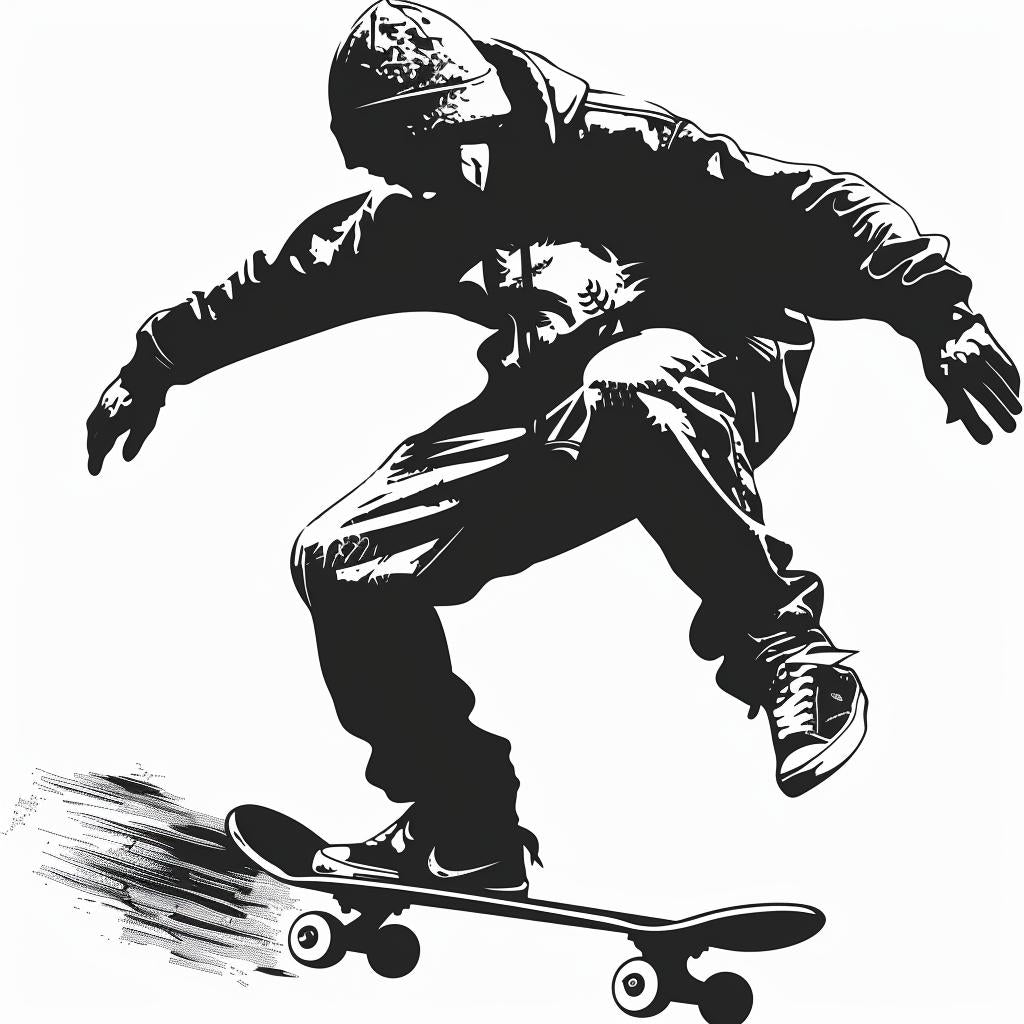 skateboarder  drawing  black  white  minimal  vector  simple  silhouette  art  linocut 952158