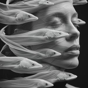surreal  female  eels  abstract  minimalist  dark  faces  fish  linda  gün 1075594