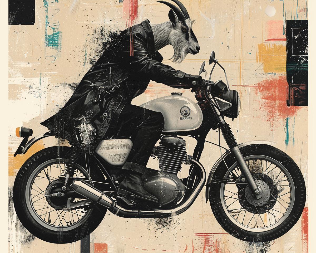 goat  motorcycle  trenchcoat  horns  portrait  whimsical  adventure  animal  fantasy  humor 1021462
