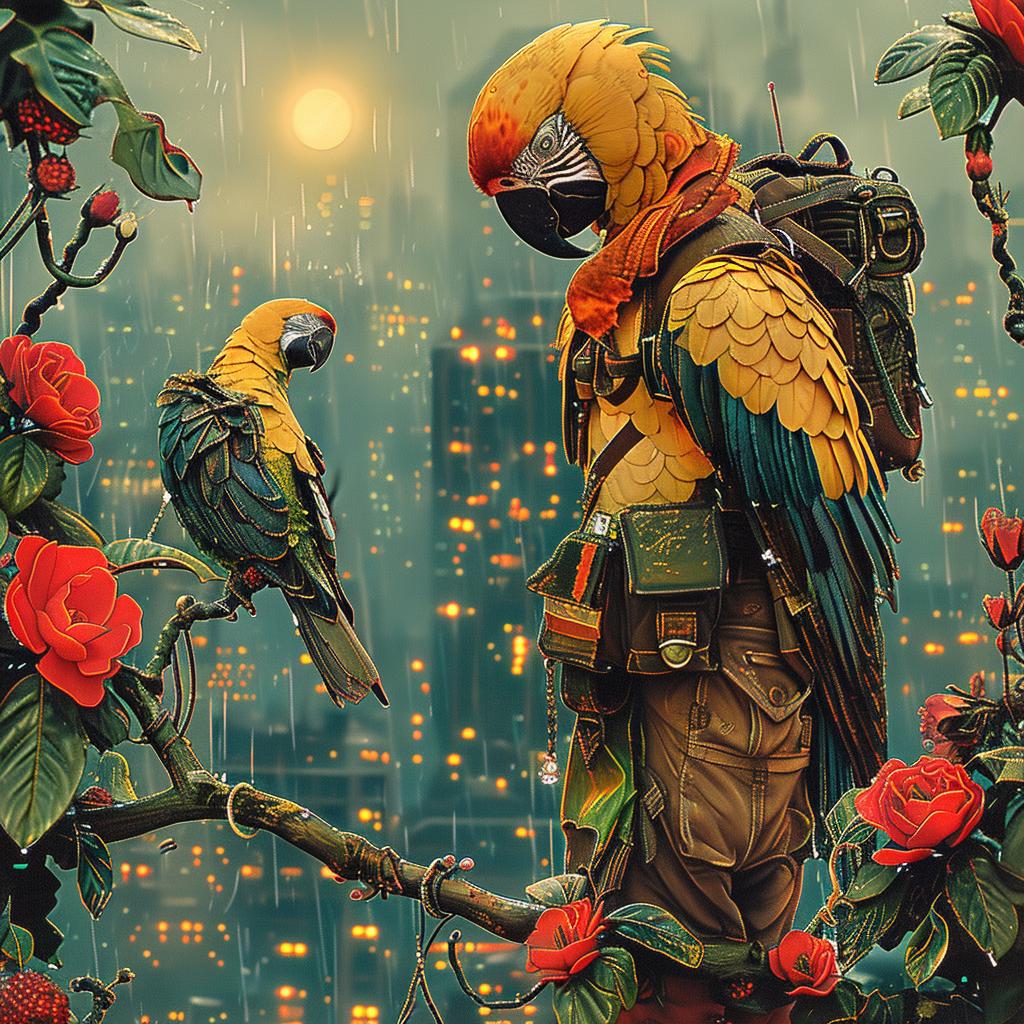 parrots  roses  branch  nature  colorful  illustration  wildlife  painting  chromolithography  tropical 1028833