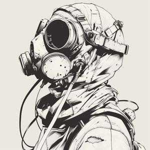 رسم رجل بقناع غاز، رسم خطي بالأبيض والأسود، رأس، وجه، رسم توضيحي، فن رقم 1070696