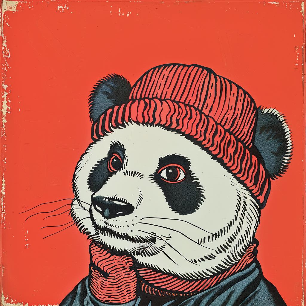 panda  hat  scarf  poster  cartoon  humor  red  cute  whimsical  art 921923