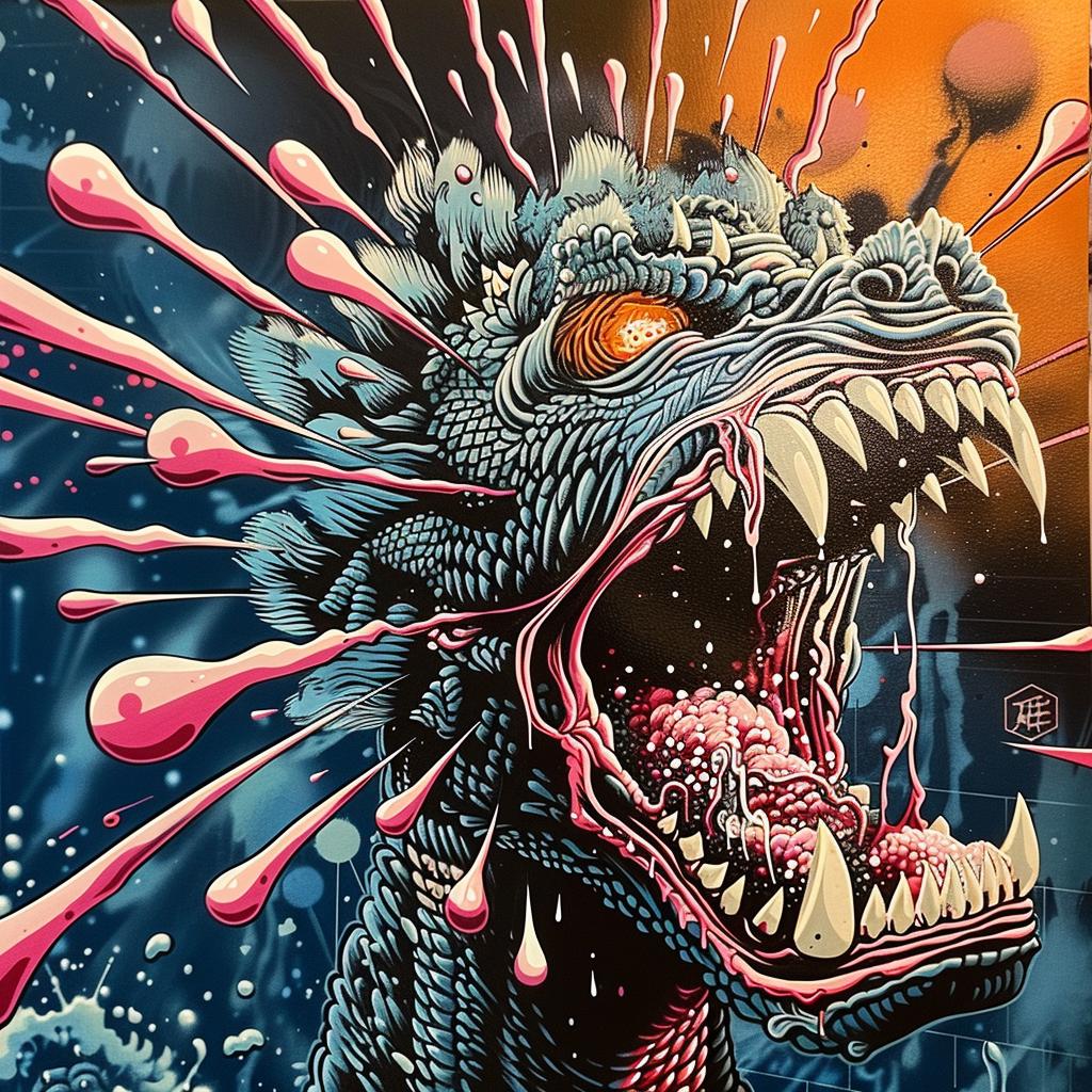 Godzilla  blood  dripping  mouth  japanese  lettering  graphic  artist  horror  mythical 948677
