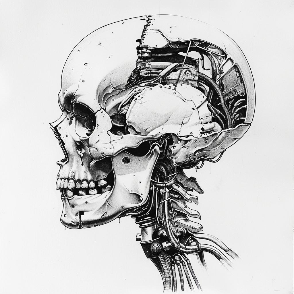رسم ميكانيكي لوشم جمجمة رقمي أبيض صورة تجريدية إنكي 970261