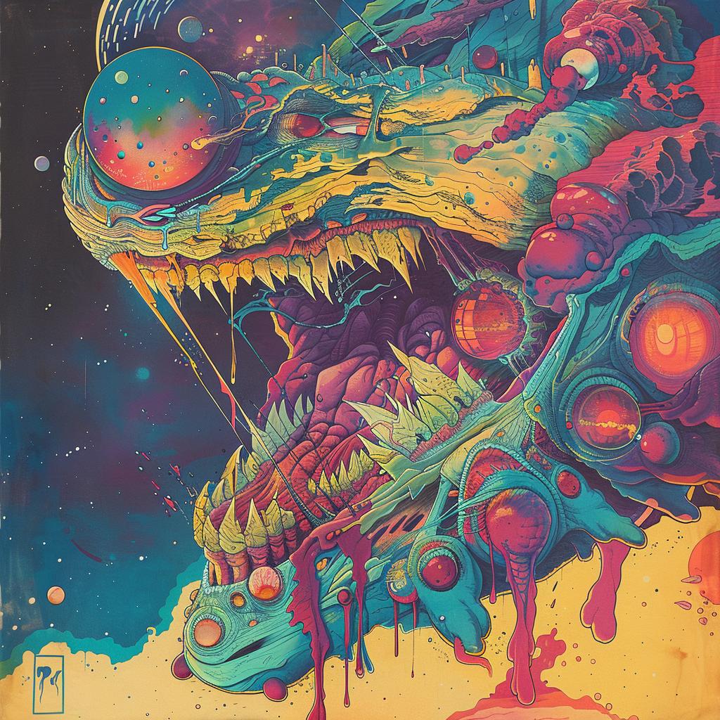 psychedelic  painting  monster  space  background  Nychos  trippy  geometric  blues  teals 960681