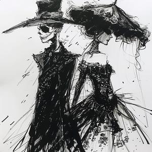 fashion  drawing  black  white  Grim Reaper  two  people  catwalk  stylized  art 1071473