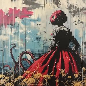 woman  red  dress  hair  screenprint  portrait  vibrant  fashion  stylized  bold 1038099