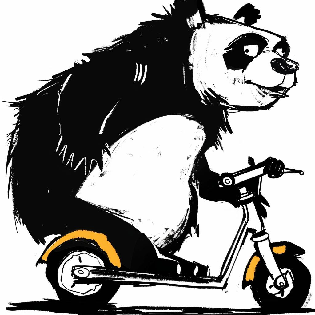 panda  scooter  happy  simple  minimal  cartoon  blue  yellow  cute  illustration 955385