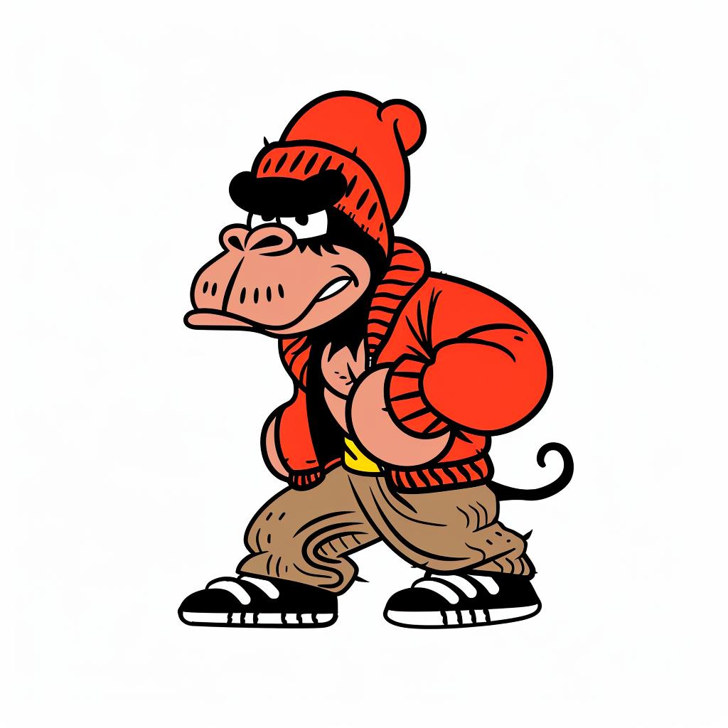monkey  cartoon  aggressive  red  jacket  hat  streetwise  minimal  animal  character 958958