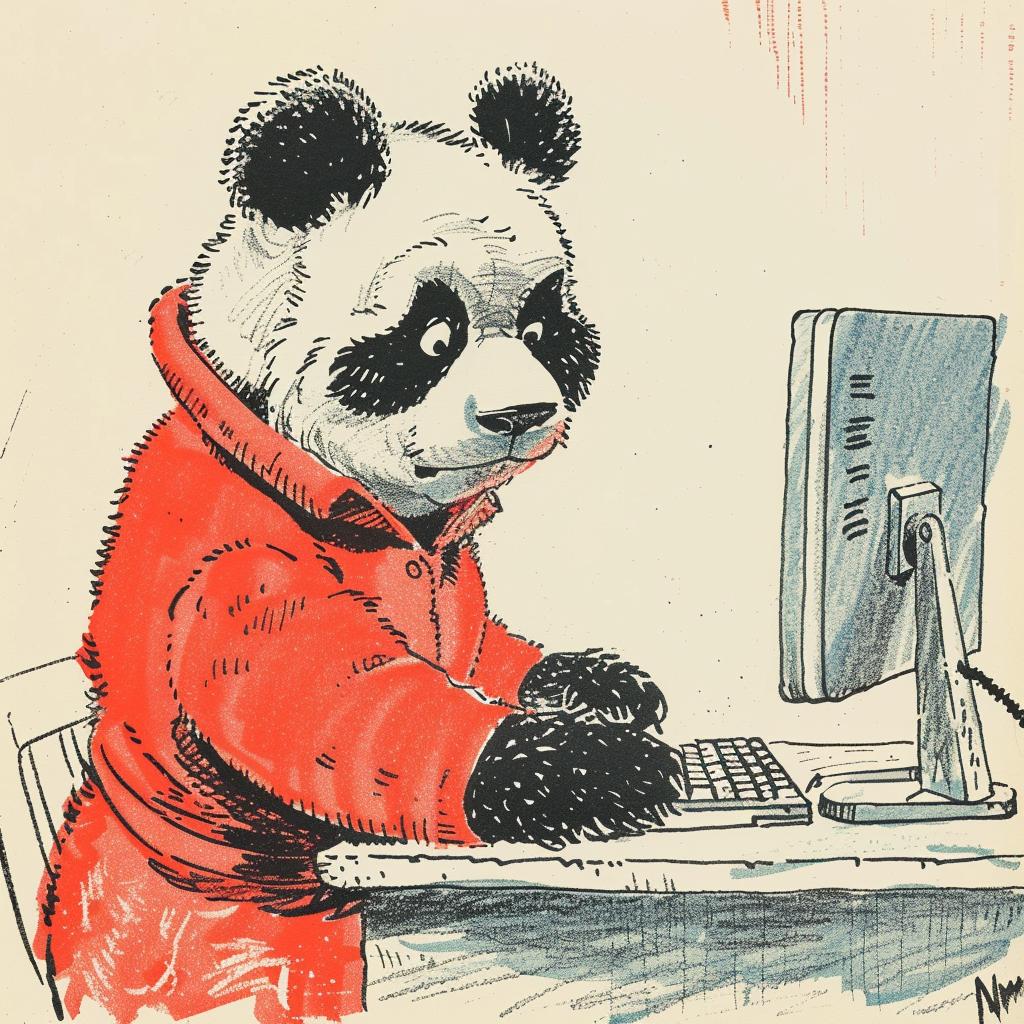 panda  angry  computer  illustration  Moebius  vintage  stylized  sitting  expression  art 922182