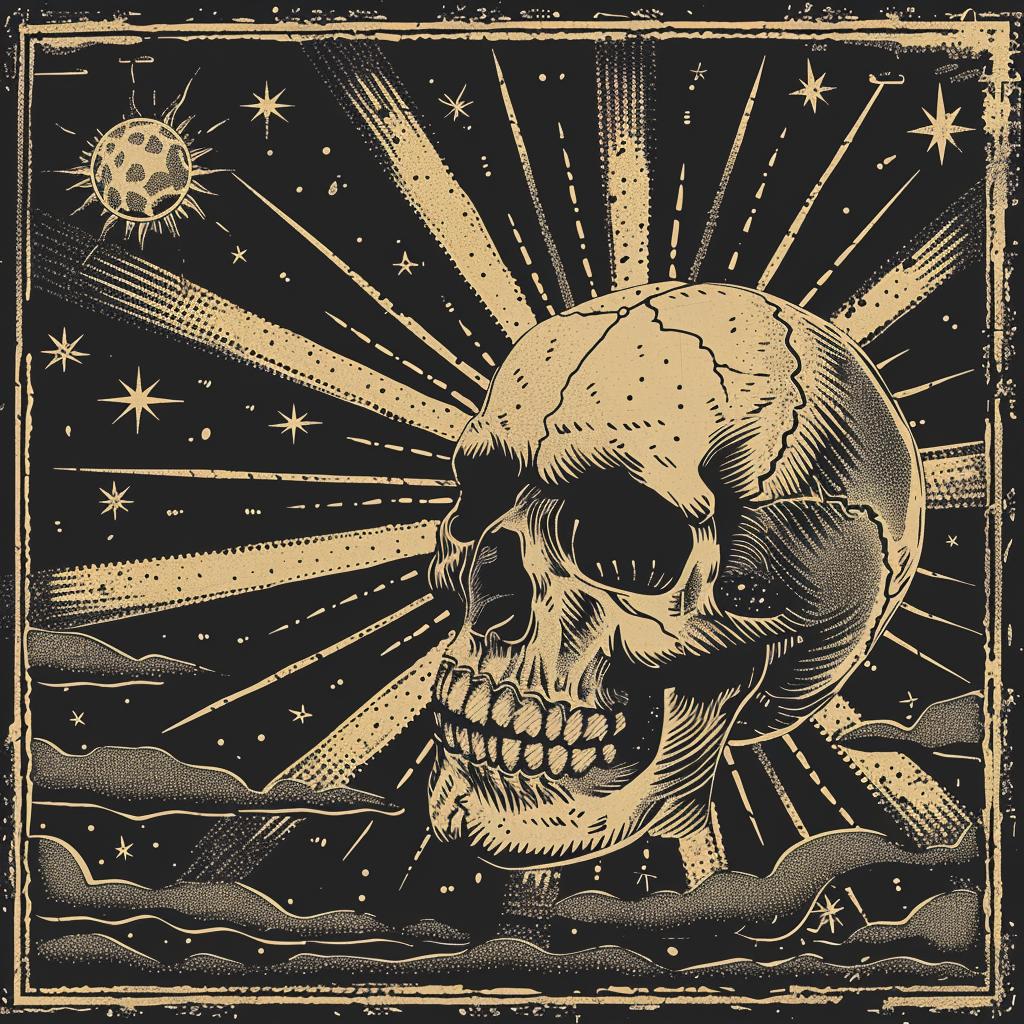 lino  print  skull  celestial  boho  sun  moon  black  vector  design 955081