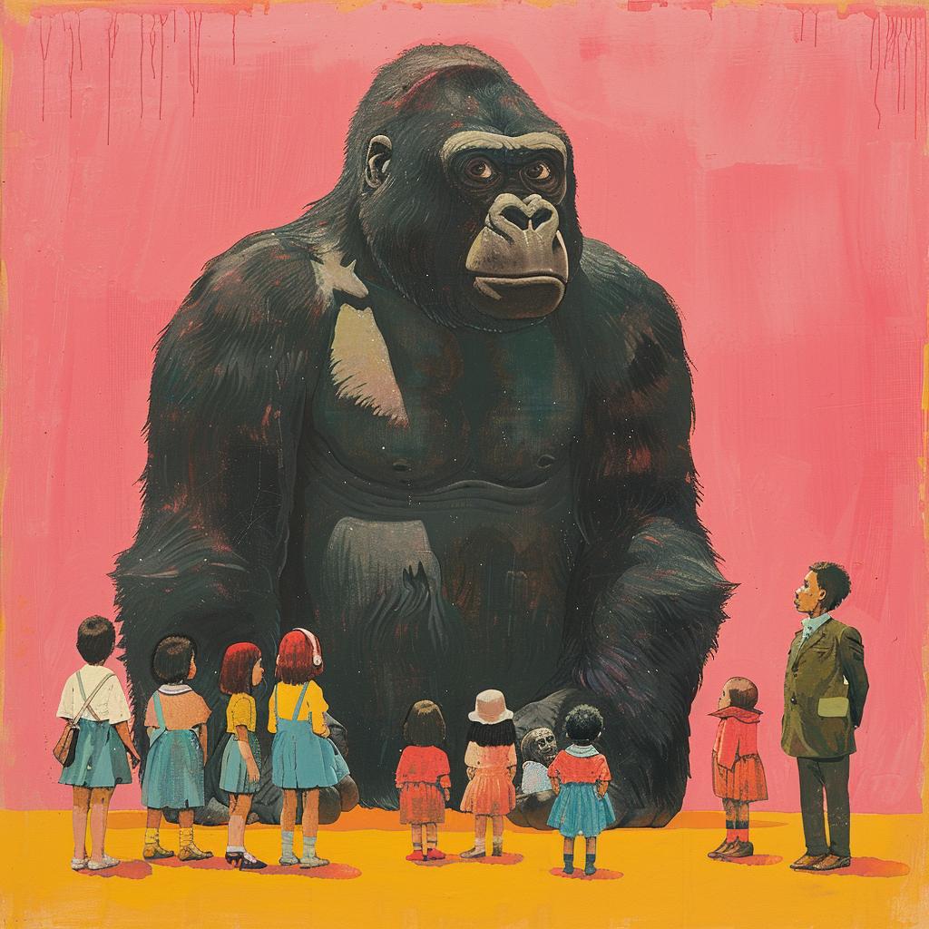 gorilla  children  painting  oversized  Joan  Cornella  creative  artwork  humor  surrealism 978260