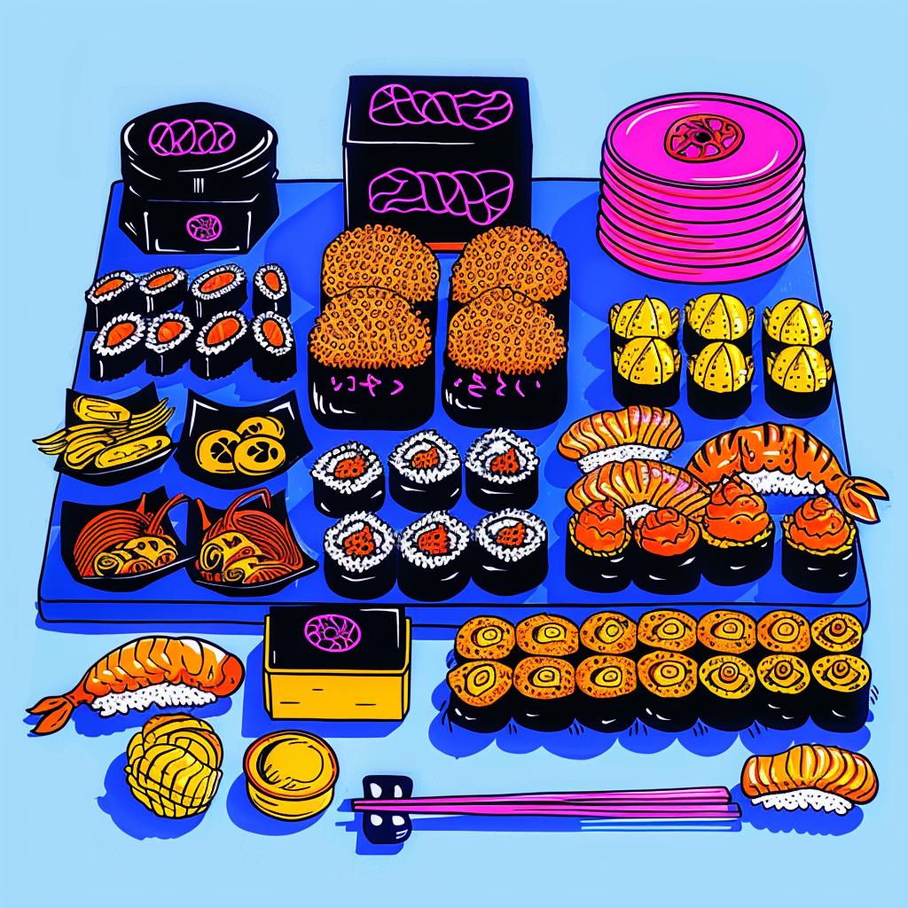 sushi  drawing  Japanese  food  culinary  art  illustration  assortment  delicacy  presentation 1021421