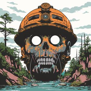 surreal  skull  hard  hat  pickaxe  Risograph  Symbolist  hyper-realistic  colorful  creative 1079763