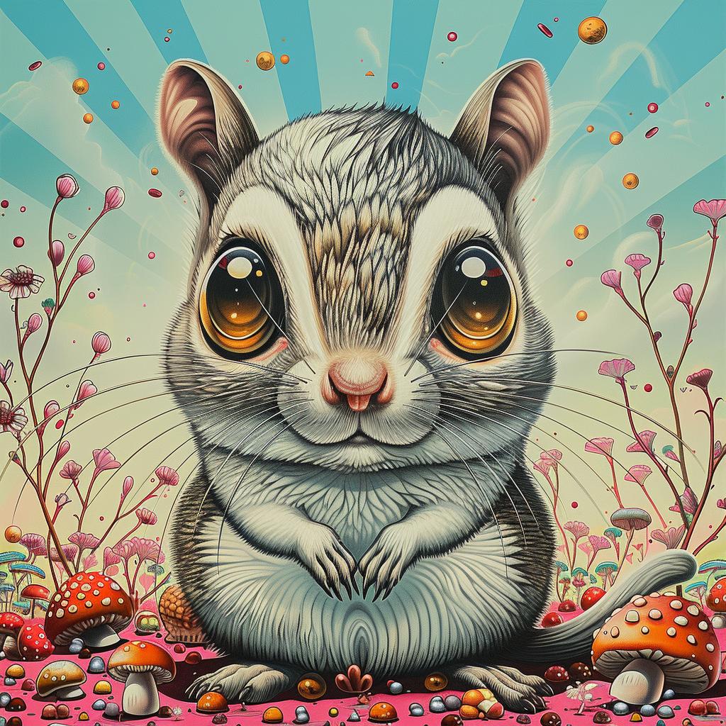 squirrel  oversized  kawaii  big  eyes  flowers  painting  cute  white  background 1033166