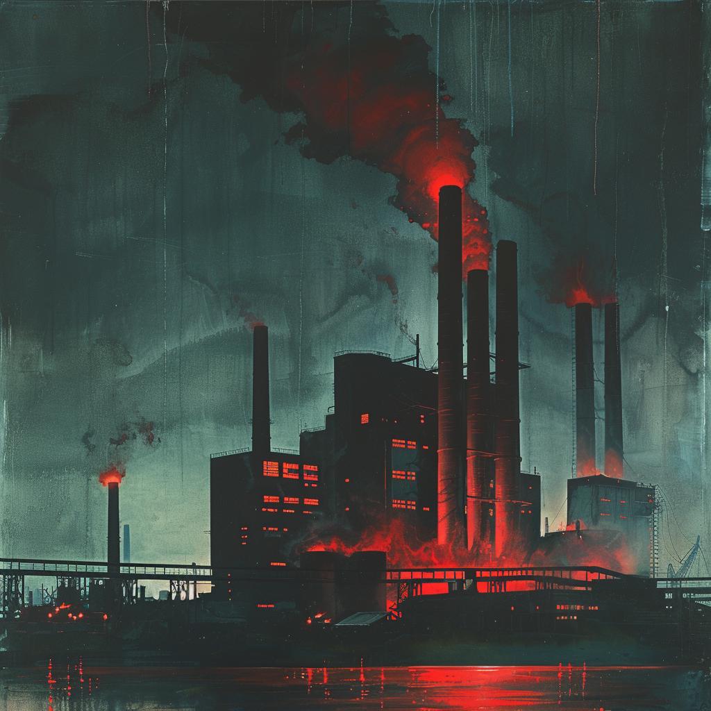 Factory  Smoke  Retrofuturistic  Gouache  Illustration  Industrial  Mid-Century  Dark  Dramatic  Art 922392