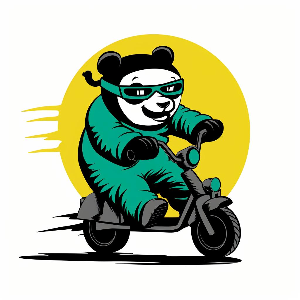 panda  scooter  happy  minimal  blue  yellow  cartoon  green  suit  fun 955489