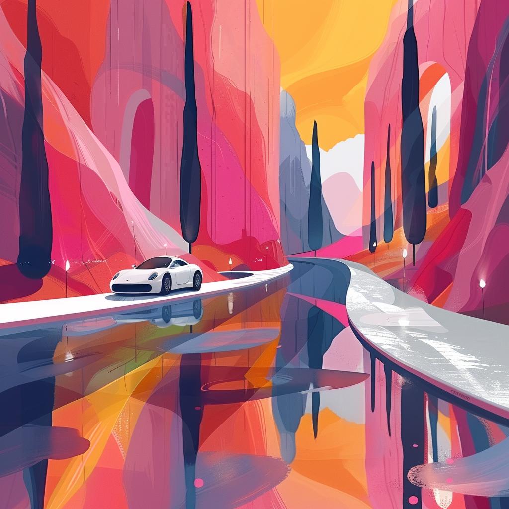 painting  car  desert  retrofuturism  aesthetic  detailed  thoughtful  vibrant  landscape  realism 944403