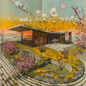 architecture  modernism  sunset  garden  flowers  black  white  color  home  Mies 1036512