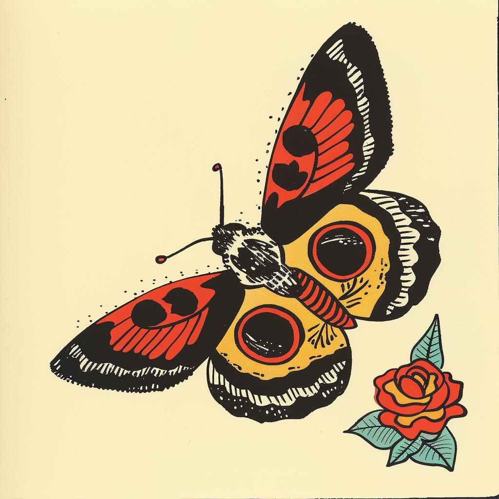 tattoo  moth  rose  vintage  traditional  art  design  black  outline  graphic 918772