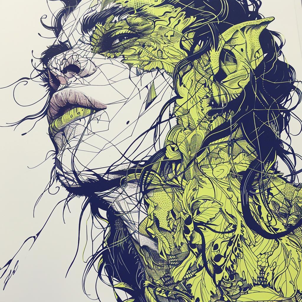 mythical  creature  drawing  woman  green  hair  fantastical  unique  blend  features 952315
