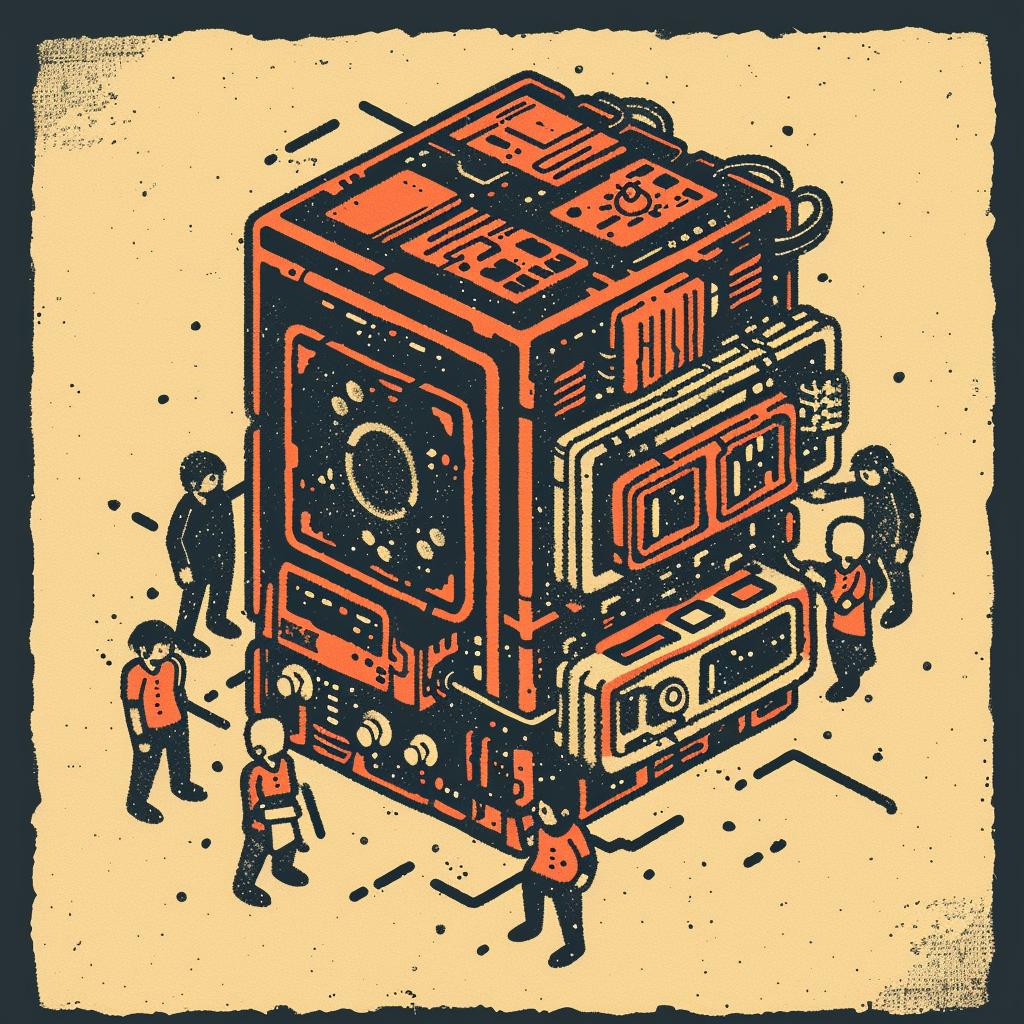 drawing  architecture  futuristic  people  isometric  muted  colors  woodcut  box  mingling 943623