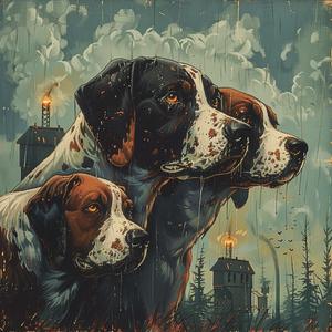 dogs  fire  chromolithography  illustration  canine  warm  color  artwork  animal  scene 1052023