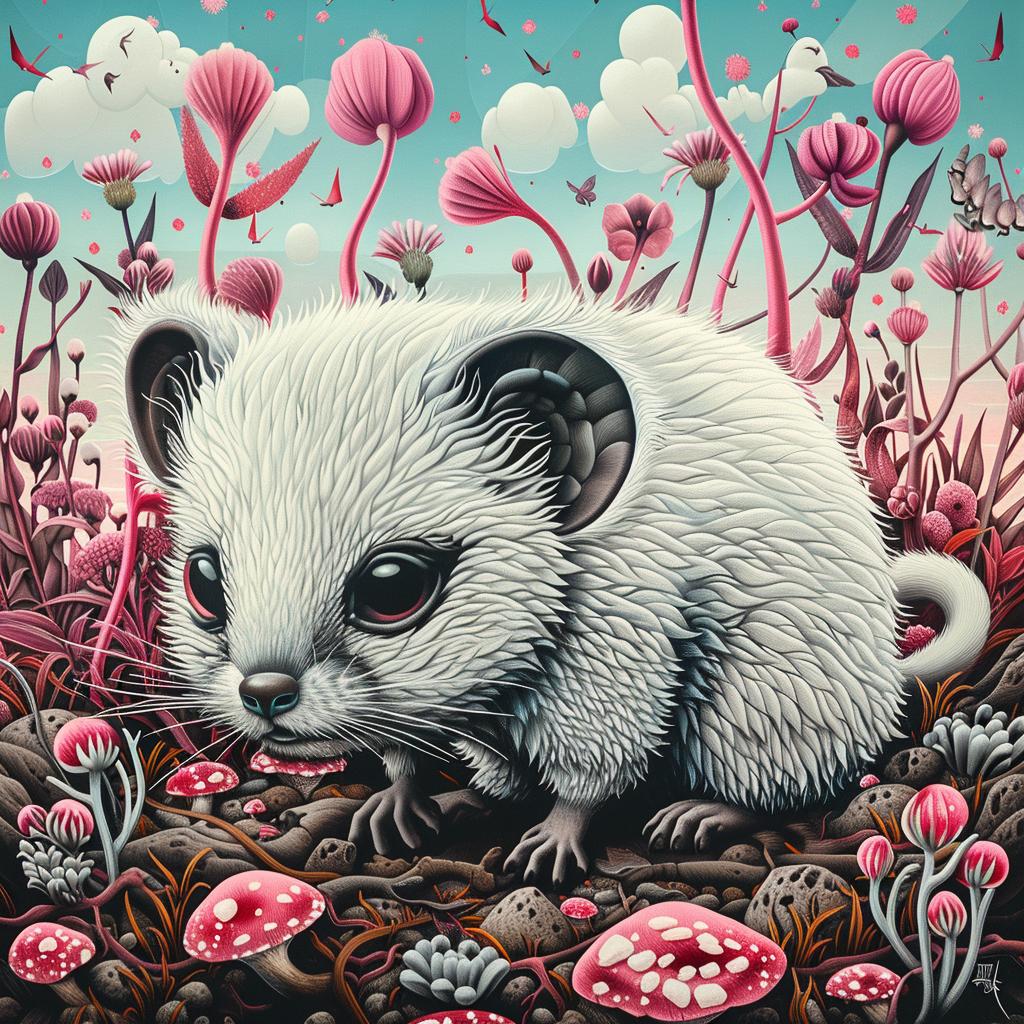 mouse  painting  field  pink  flowers  kawaii  art  cute  whimsical  nature 1033717
